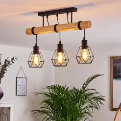 Plafonnier Yaak Bois Clair, Noir, 3 Lumieres