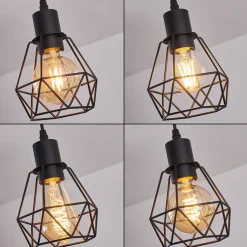 Plafonnier Yaak Bois Clair, Noir, 4 Lumieres