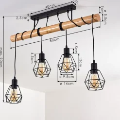 Plafonnier Yaak Bois Clair, Noir, 4 Lumieres