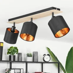 Plafonnieralsen Bois Clair, Noir, 3 Lumieres