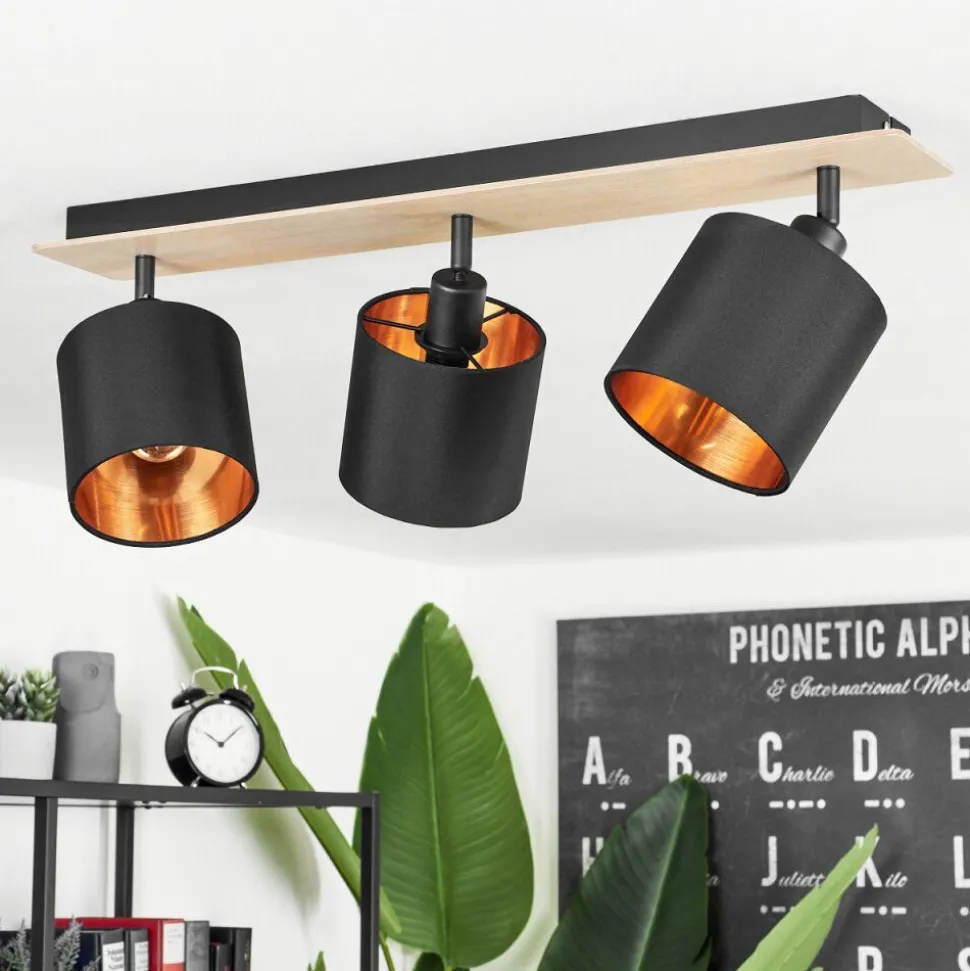 Plafonnieralsen Bois Clair, Noir, 3 Lumieres