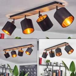 Plafonnieralsen Bois Fonce, Noir, 4 Lumieres