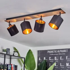 Plafonnieralsen Bois Fonce, Noir, 4 Lumieres