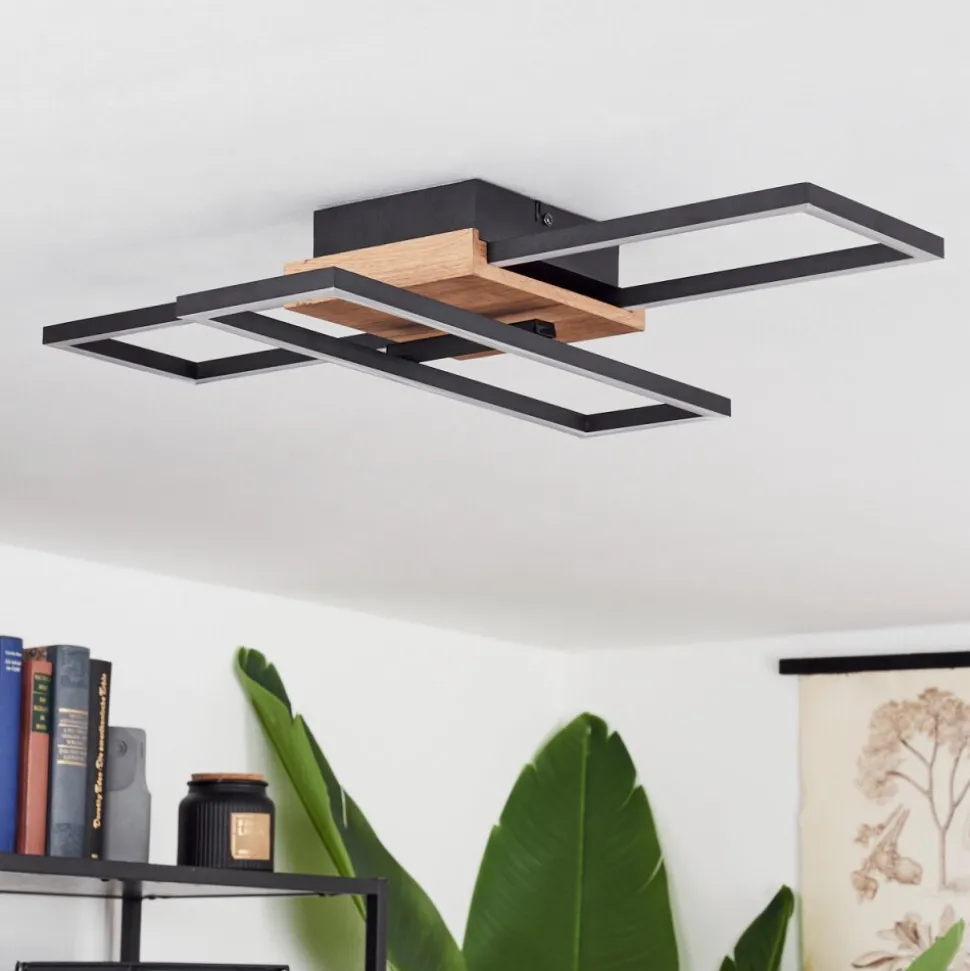Plafonnieravelal Led Bois Clair, Couleur Bois, Noir, 1 Lumiere