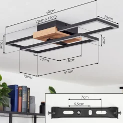 Plafonnieravelal Led Bois Clair, Couleur Bois, Noir, 1 Lumiere