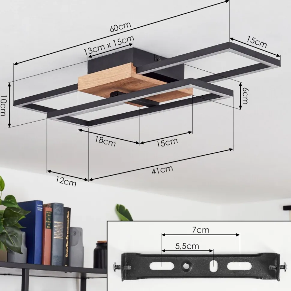 Plafonnieravelal Led Bois Clair, Couleur Bois, Noir, 1 Lumiere