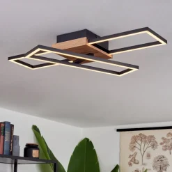 Plafonnieravelal Led Bois Clair, Couleur Bois, Noir, 1 Lumiere