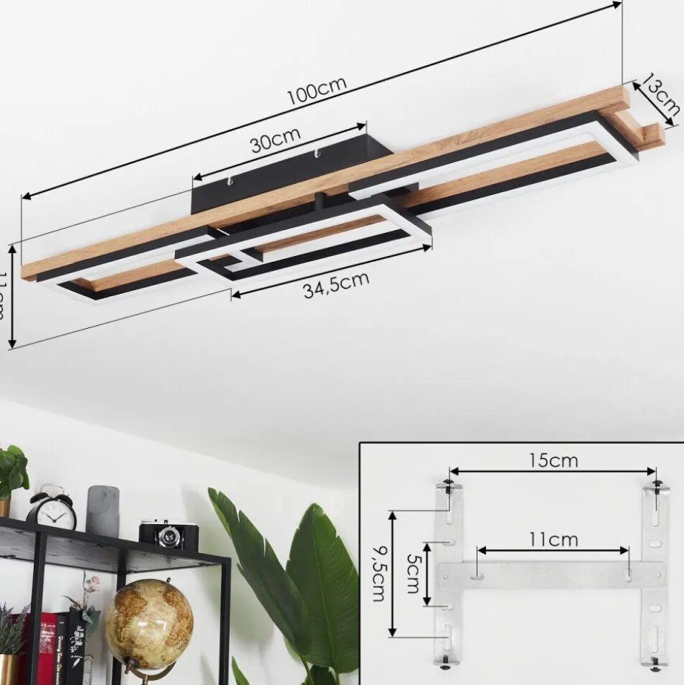 Plafonnierayajasco Led Brun, Couleur Bois, Noir, 1 Lumiere