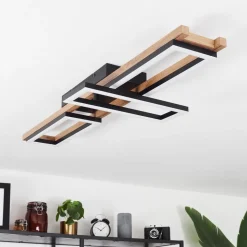 Plafonnierayajasco Led Brun, Couleur Bois, Noir, 1 Lumiere