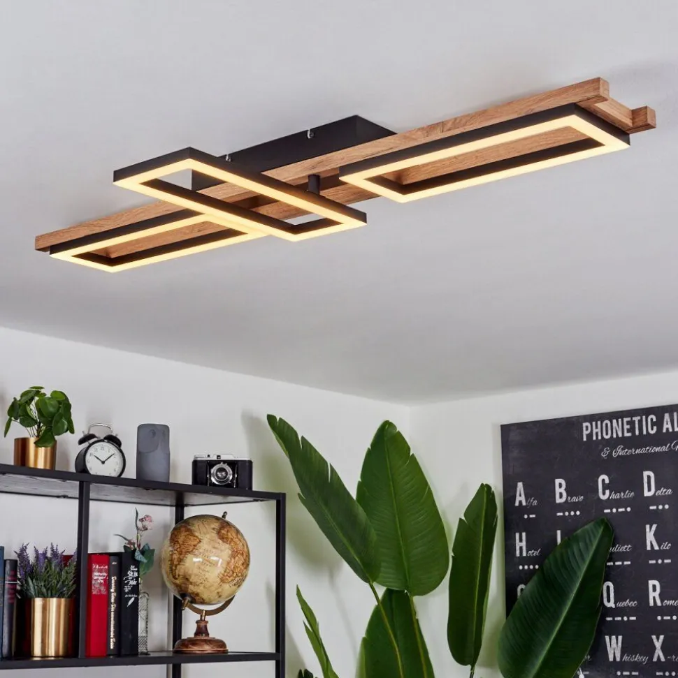 Plafonnierayajasco Led Brun, Couleur Bois, Noir, 1 Lumiere