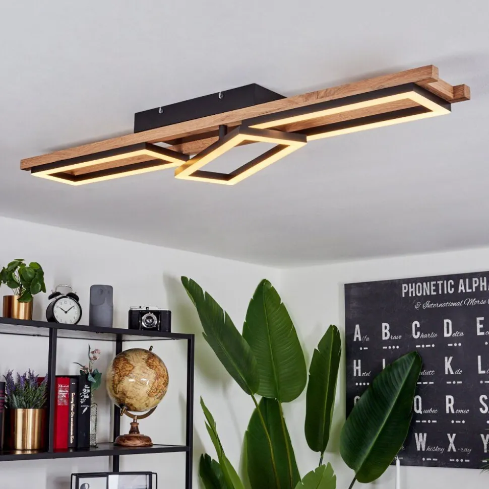 Plafonnierayajasco Led Brun, Couleur Bois, Noir, 1 Lumiere