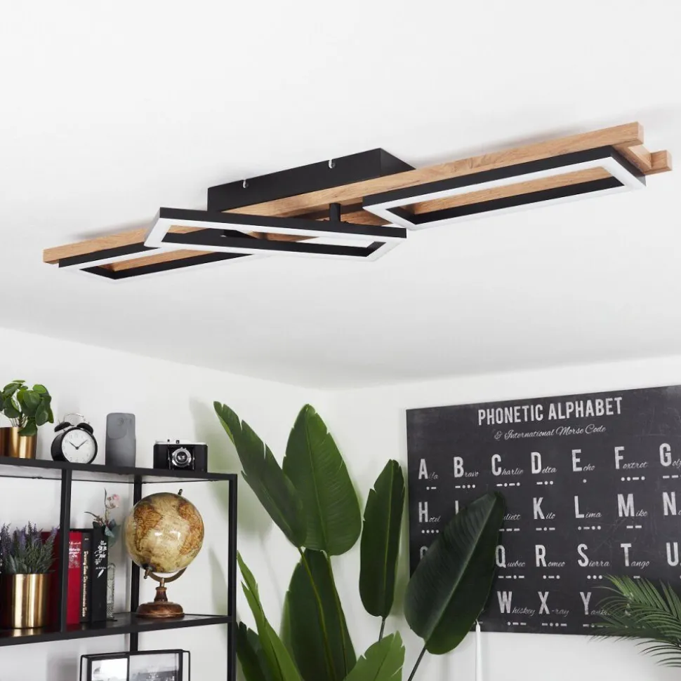 Plafonnierayajasco Led Brun, Couleur Bois, Noir, 1 Lumiere