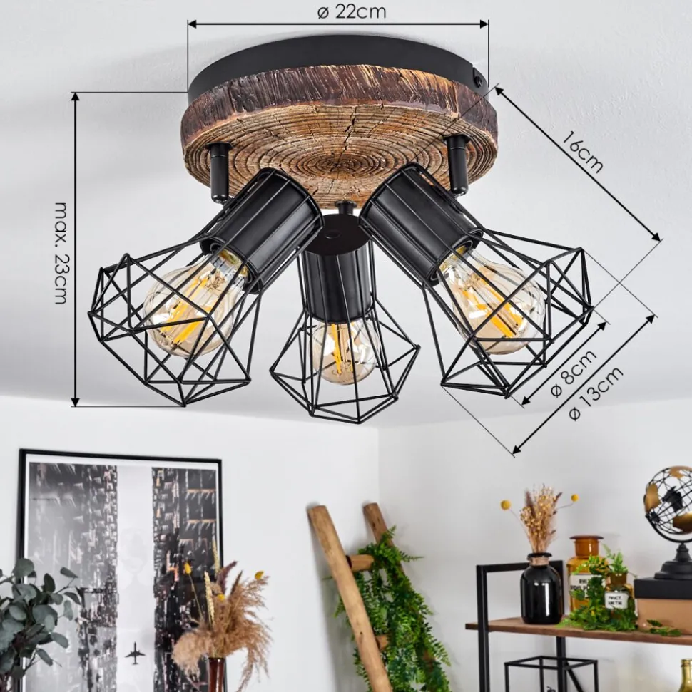 Plafonnierbardhaman Brun, Couleur Bois, Noir, 3 Lumieres