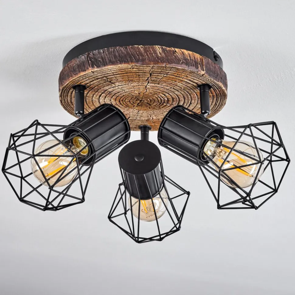 Plafonnierbardhaman Brun, Couleur Bois, Noir, 3 Lumieres