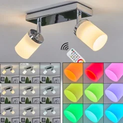 Plafonniercerejeiras Led Chrome, 2 Lumieres, Telecommandes, Changeur De Couleurs