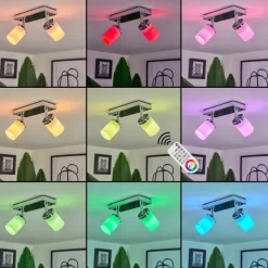 Plafonniercerejeiras Led Chrome, 2 Lumieres, Telecommandes, Changeur De Couleurs