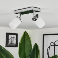 Plafonniercerejeiras Led Chrome, 2 Lumieres, Telecommandes, Changeur De Couleurs
