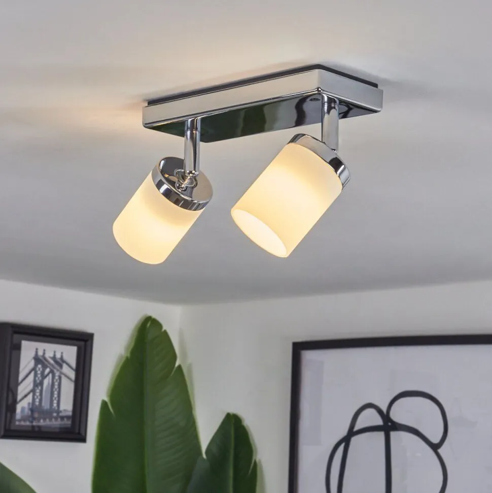 Plafonniercerejeiras Led Chrome, 2 Lumieres, Telecommandes, Changeur De Couleurs