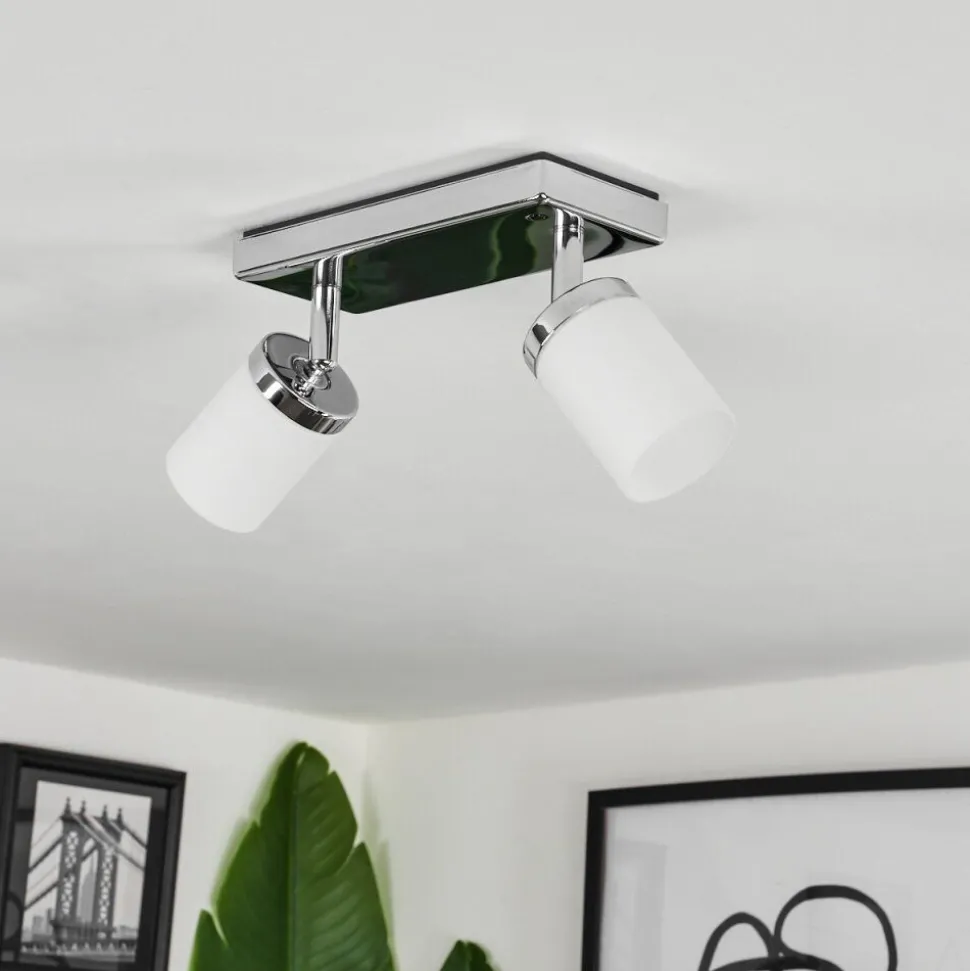 Plafonniercerejeiras Led Chrome, 2 Lumieres, Telecommandes, Changeur De Couleurs