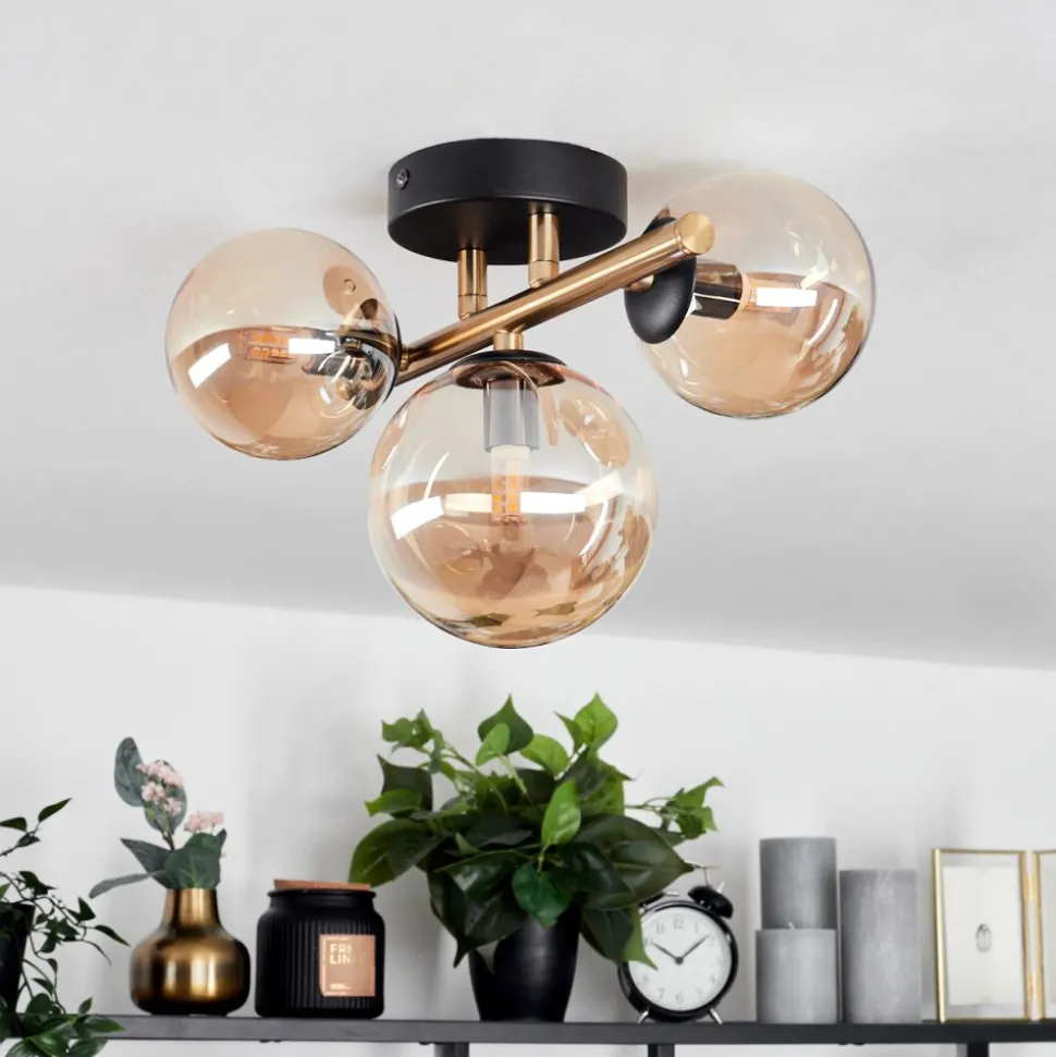 Plafonnierchehalis Led Laiton, Noir, 3 Lumieres
