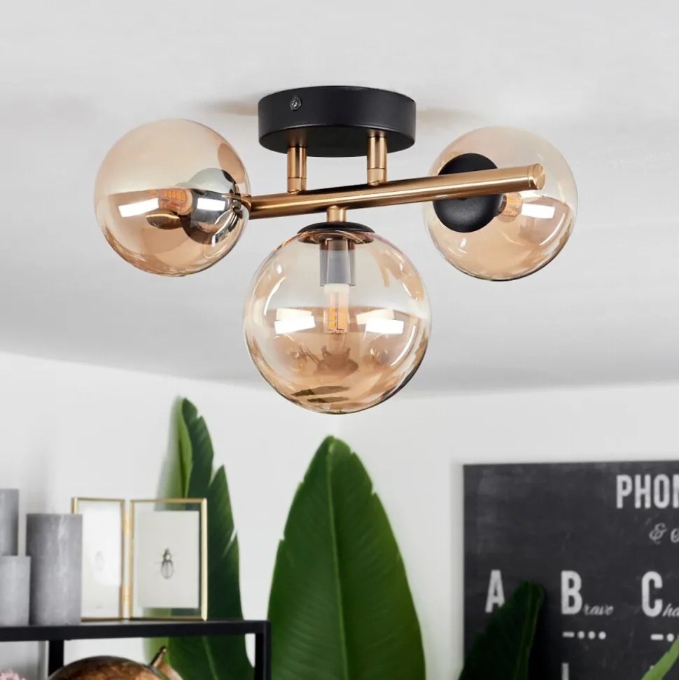 Plafonnierchehalis Led Laiton, Noir, 3 Lumieres