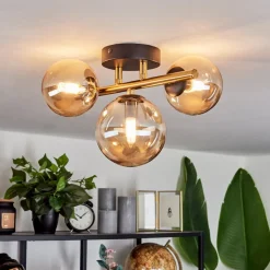 Plafonnierchehalis Led Laiton, Noir, 3 Lumieres