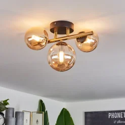 Plafonnierchehalis Led Laiton, Noir, 3 Lumieres