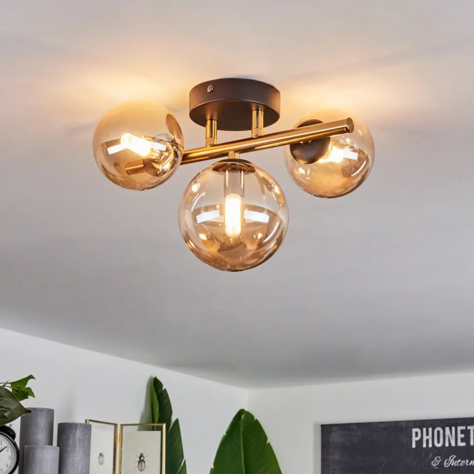 Plafonnierchehalis Led Laiton, Noir, 3 Lumieres
