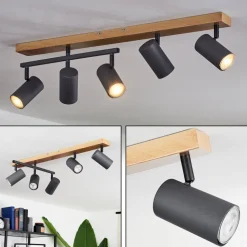 Plafonnierjavel Anthracite, Couleur Bois, 5 Lumieres