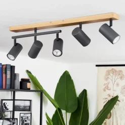 Plafonnierjavel Anthracite, Couleur Bois, 5 Lumieres