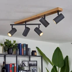 Plafonnierjavel Anthracite, Couleur Bois, 5 Lumieres