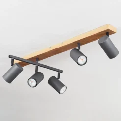 Plafonnierjavel Anthracite, Couleur Bois, 5 Lumieres
