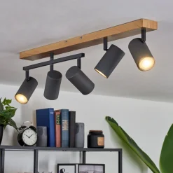 Plafonnierjavel Anthracite, Couleur Bois, 5 Lumieres