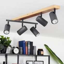 Plafonnierjavel Anthracite, Couleur Bois, 5 Lumieres