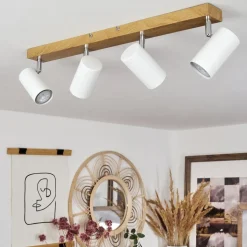 Plafonnierjavel Brun, Chrome, Couleur Bois, 4 Lumieres