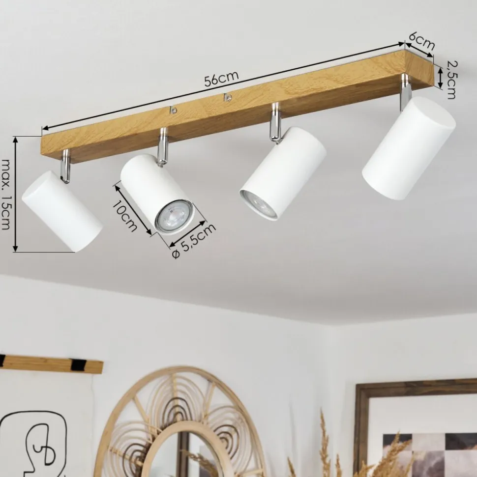 Plafonnierjavel Brun, Chrome, Couleur Bois, 4 Lumieres