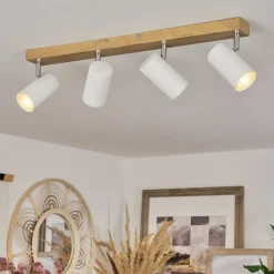 Plafonnierjavel Brun, Chrome, Couleur Bois, 4 Lumieres