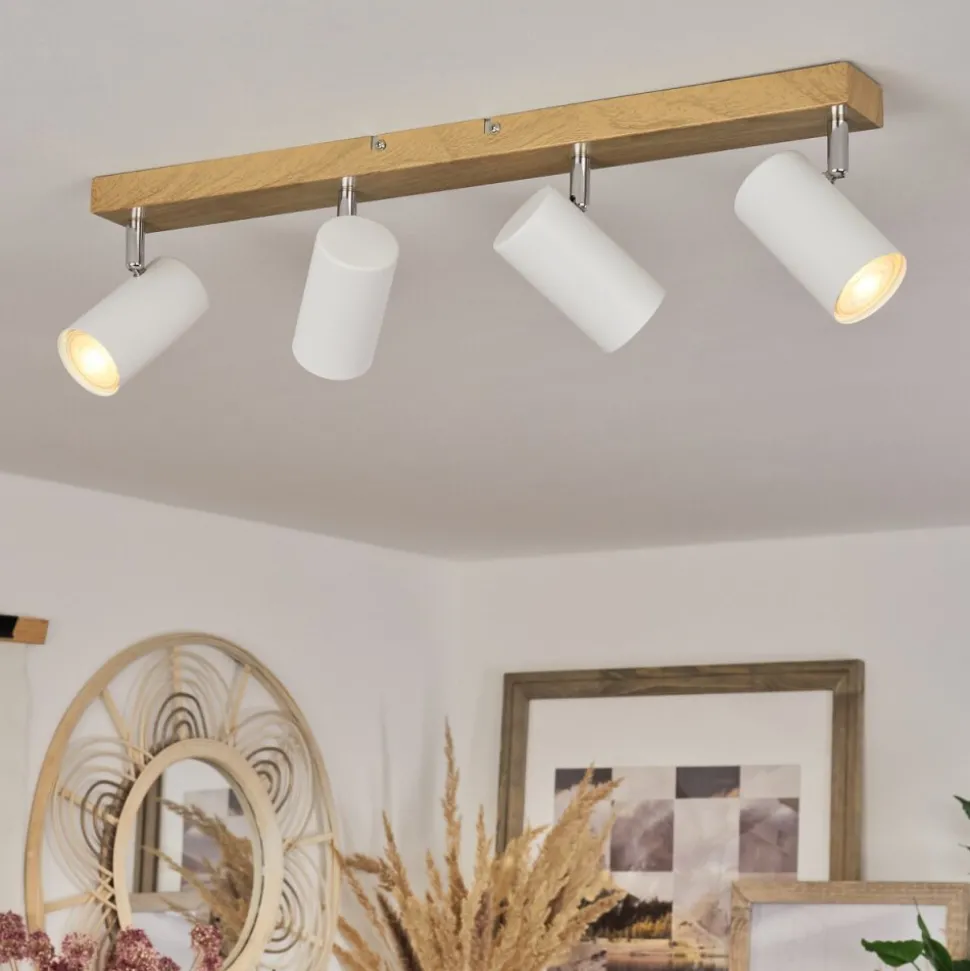 Plafonnierjavel Brun, Chrome, Couleur Bois, 4 Lumieres
