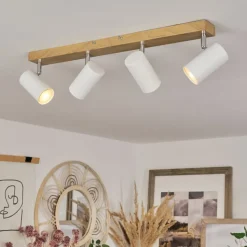 Plafonnierjavel Brun, Chrome, Couleur Bois, 4 Lumieres