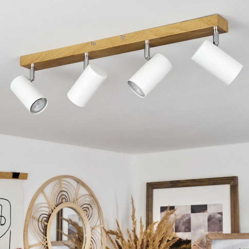 Plafonnierjavel Brun, Chrome, Couleur Bois, 4 Lumieres