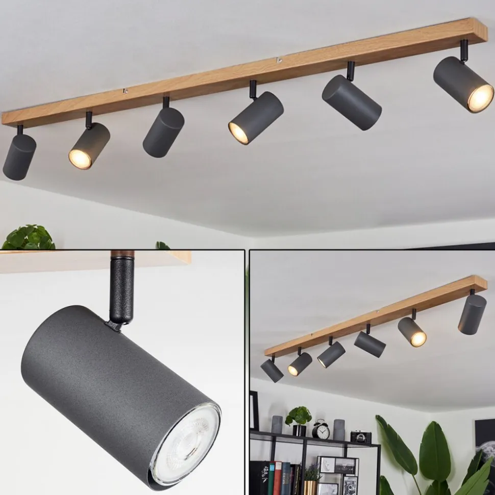 Plafonnierjavel Brun, Gris, Couleur Bois, 6 Lumieres