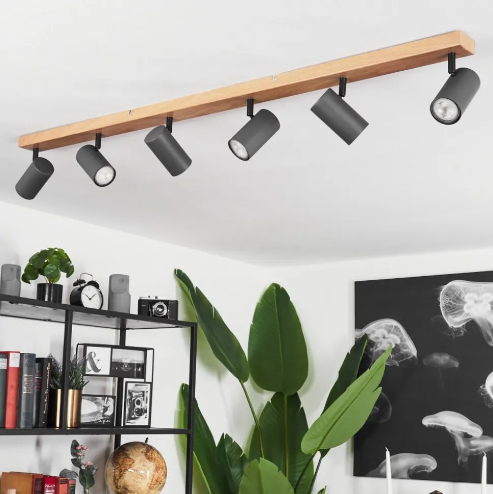 Plafonnierjavel Brun, Gris, Couleur Bois, 6 Lumieres