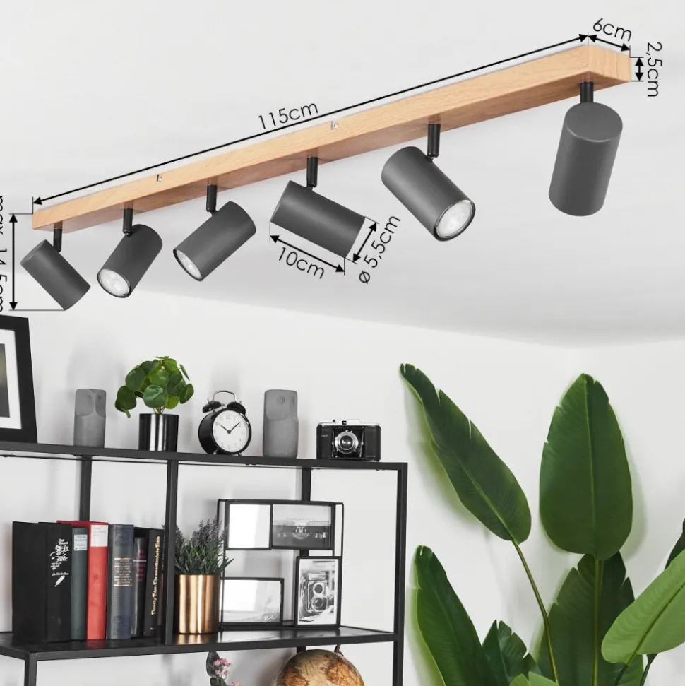 Plafonnierjavel Brun, Gris, Couleur Bois, 6 Lumieres