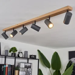 Plafonnierjavel Brun, Gris, Couleur Bois, 6 Lumieres