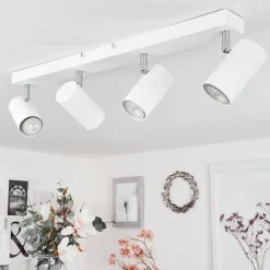 Plafonnierjavel Chrome, Blanc, 4 Lumieres