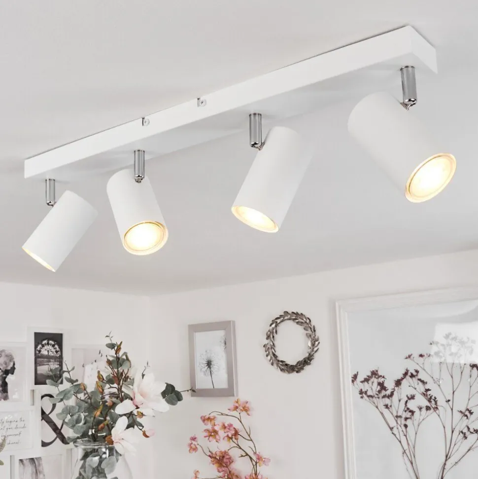 Plafonnierjavel Chrome, Blanc, 4 Lumieres