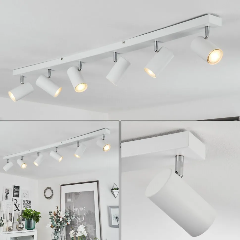 Plafonnierjavel Chrome, Blanc, 6 Lumieres