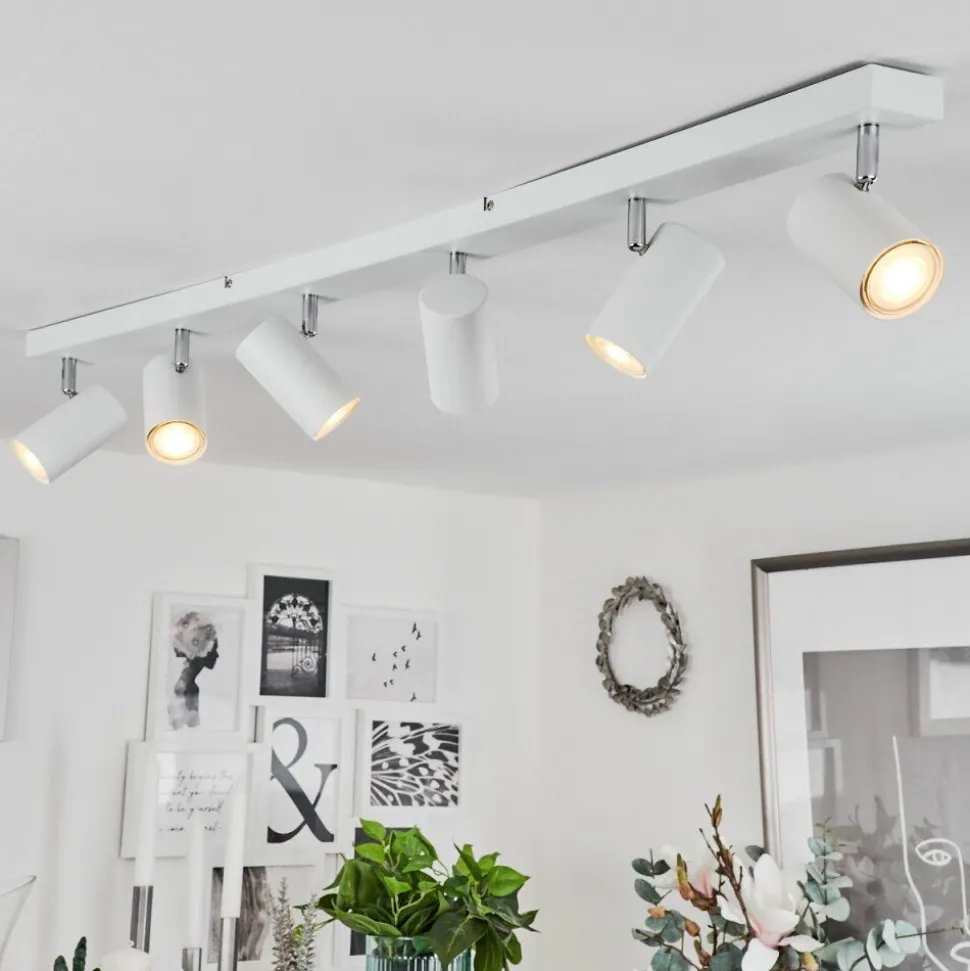 Plafonnierjavel Chrome, Blanc, 6 Lumieres