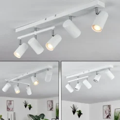 Plafonnierjavel Chrome, Blanc, 5 Lumieres