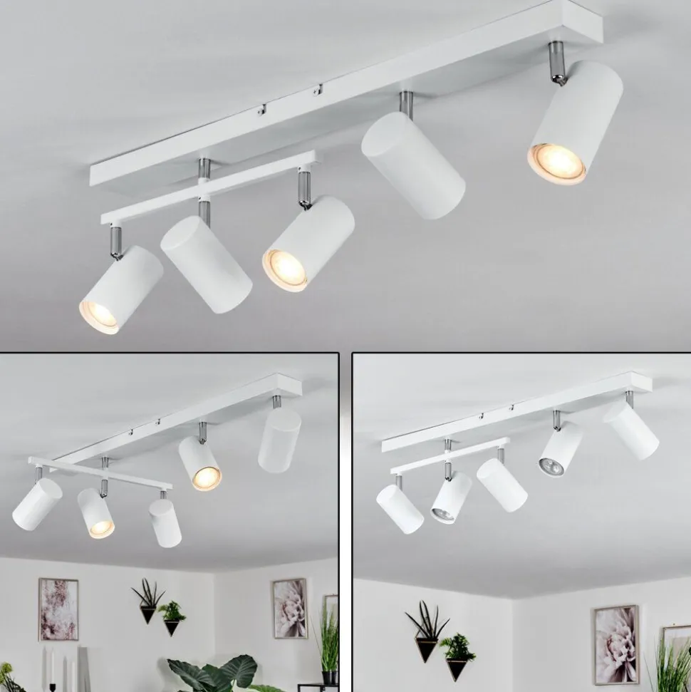 Plafonnierjavel Chrome, Blanc, 5 Lumieres
